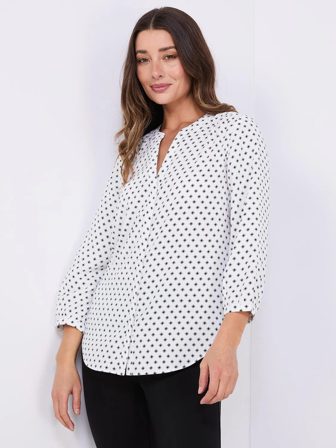 Dot Print Chiffon Split Neck Blouse sold by Suzy Shier