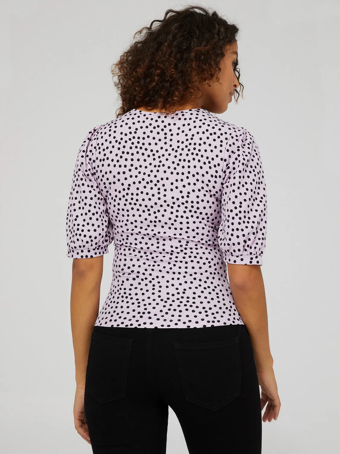 Printed V-Neck Button-Front Top With Puff Sleeves sold by Suzy Shier product image thumbnail 4