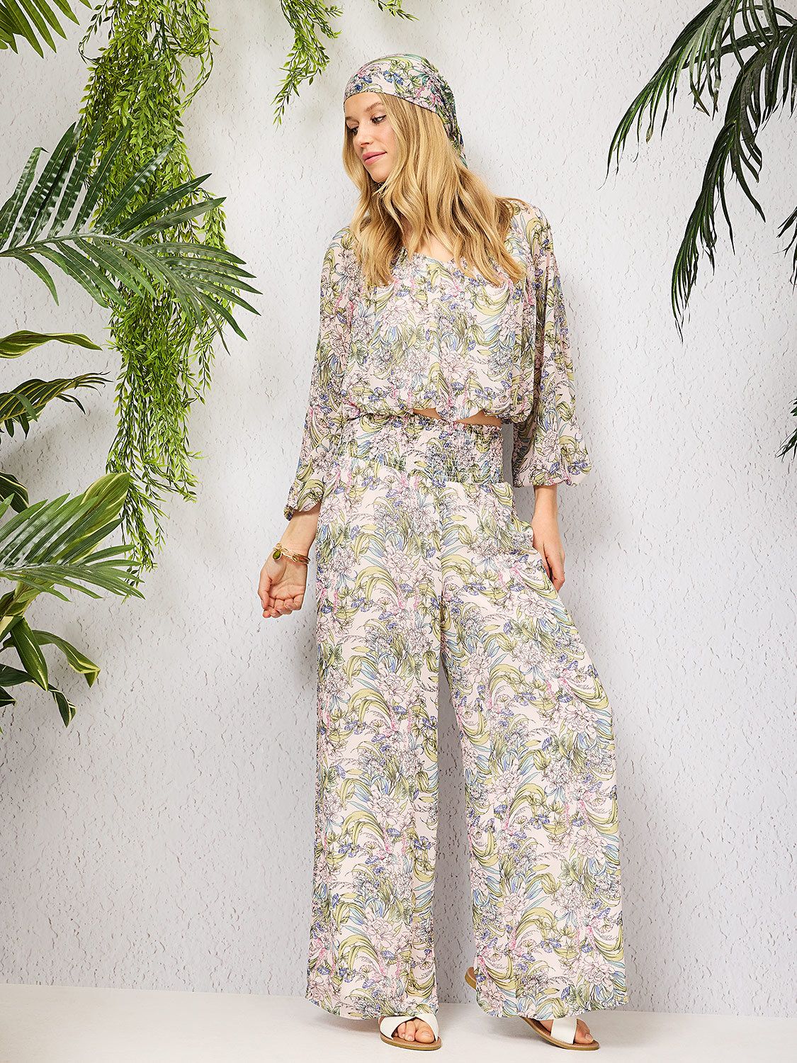 Printed Pull-On Pants With Smocked Waistband sold by Suzy Shier