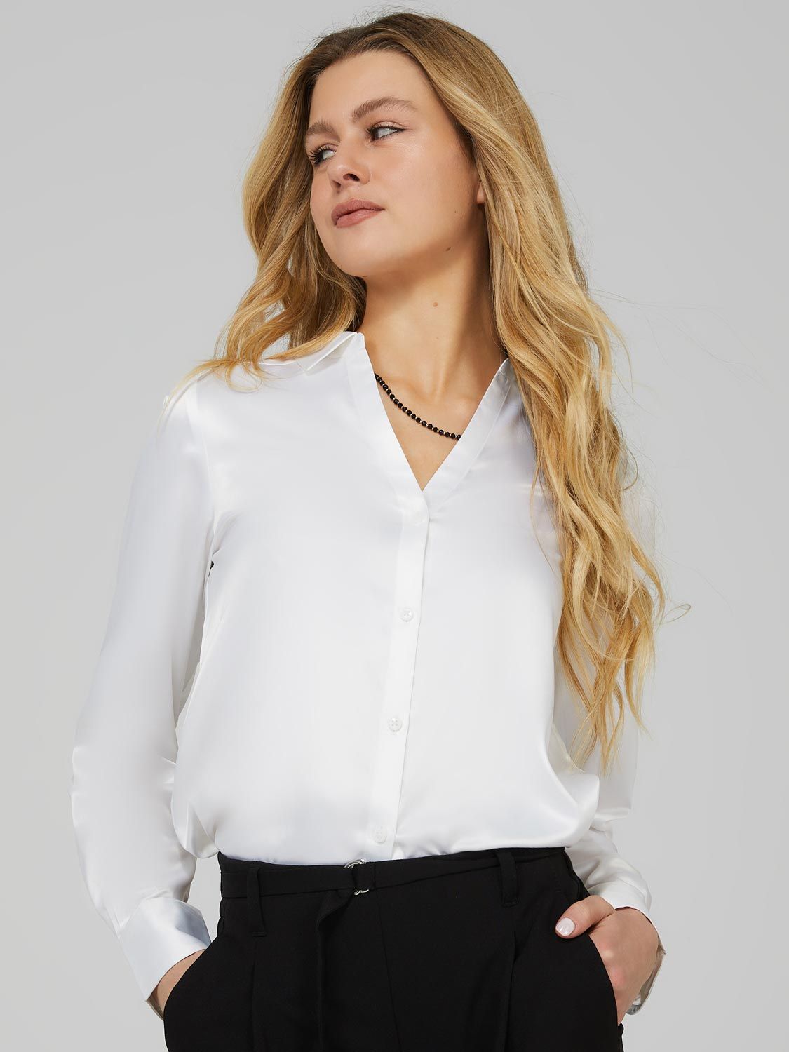 Long Sleeve Satin Blouse sold by Suzy Shier product image thumbnail 6