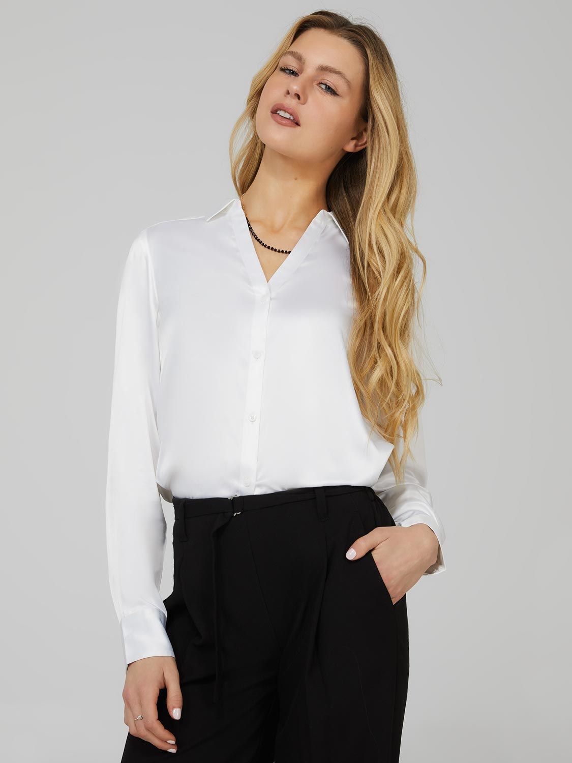 Long Sleeve Satin Blouse sold by Suzy Shier product image thumbnail 5