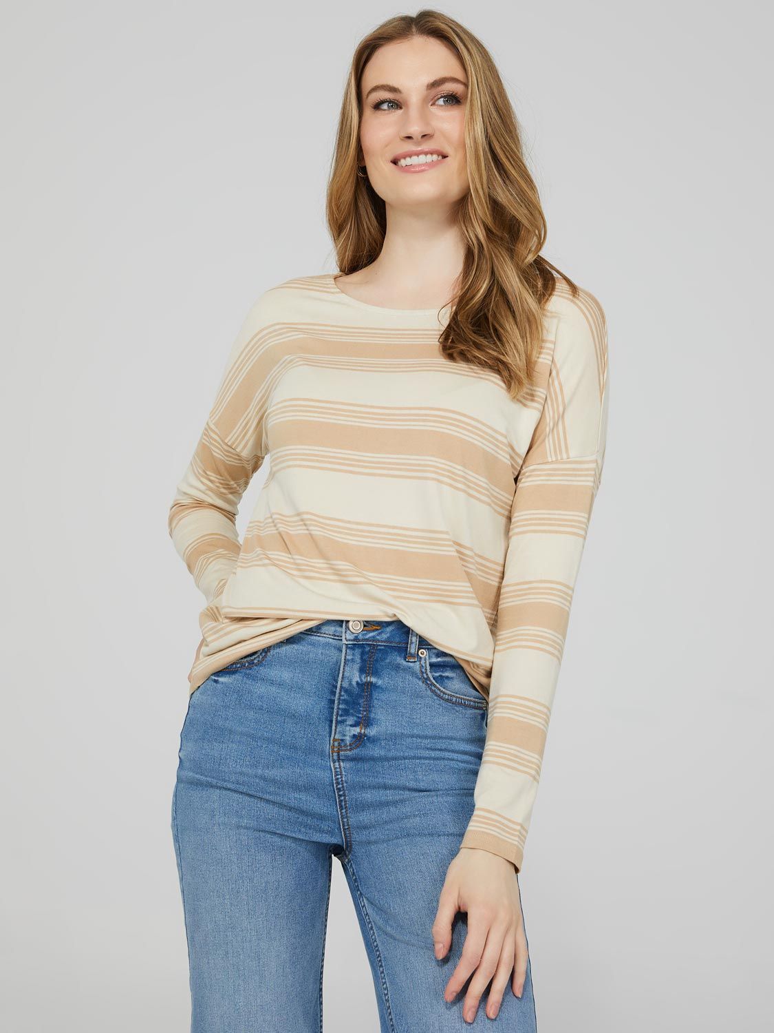 Combo Stripe Long Dolman Sleeve Top sold by Suzy Shier