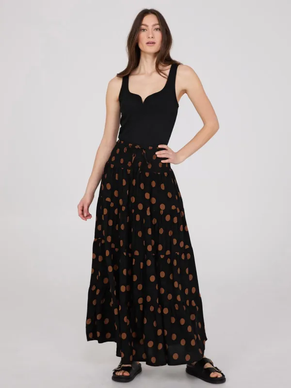 Polka Dot Tiered Maxi Skirt sold by Suzy Shier
