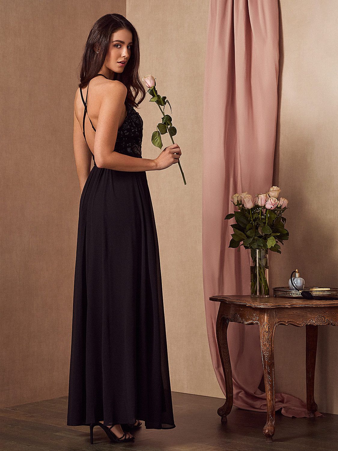 Embellished V-Neck Gown With Chiffon Skirt sold by Suzy Shier