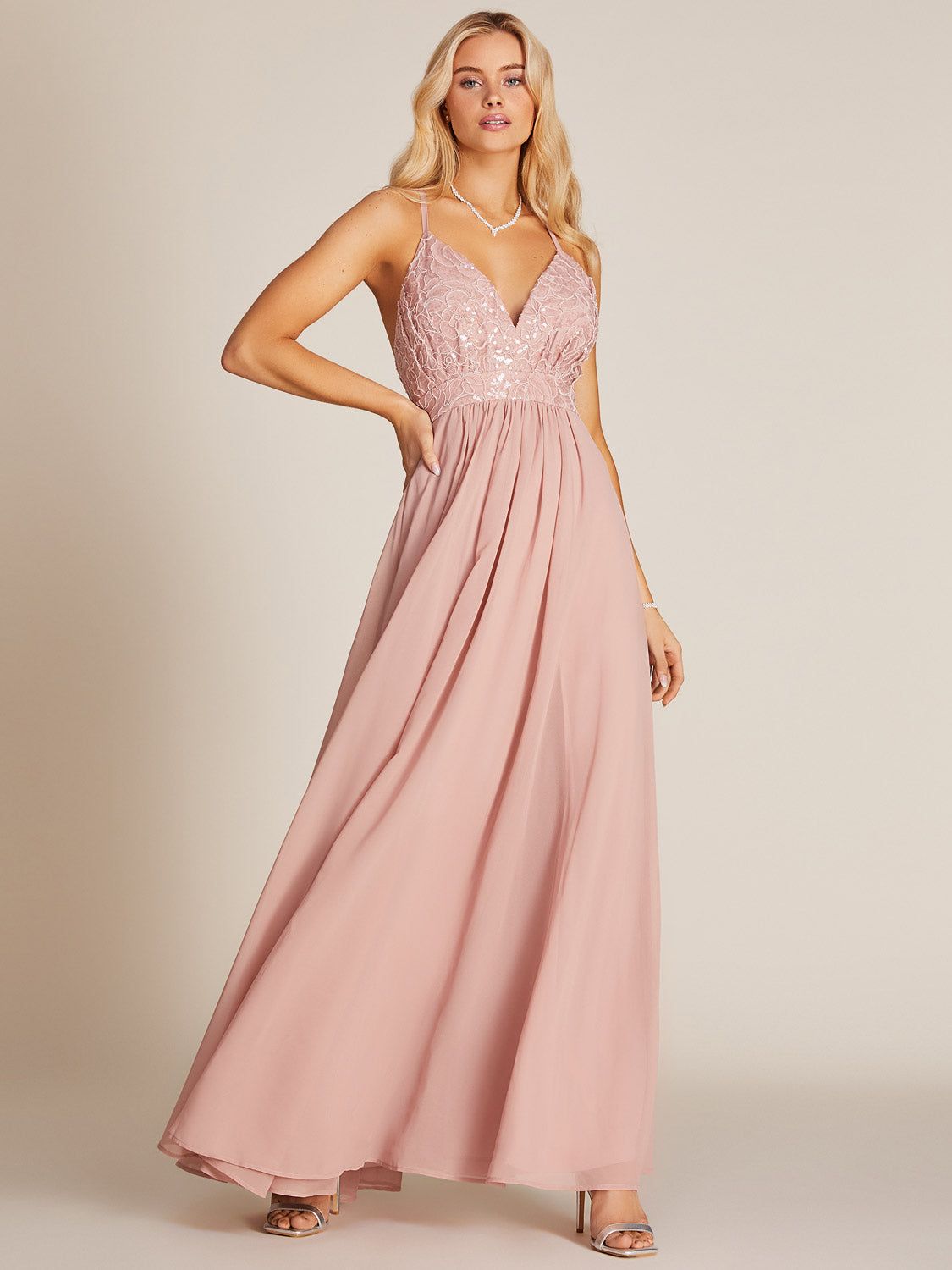Embellished V-Neck Gown With Chiffon Skirt sold by Suzy Shier product image thumbnail 5