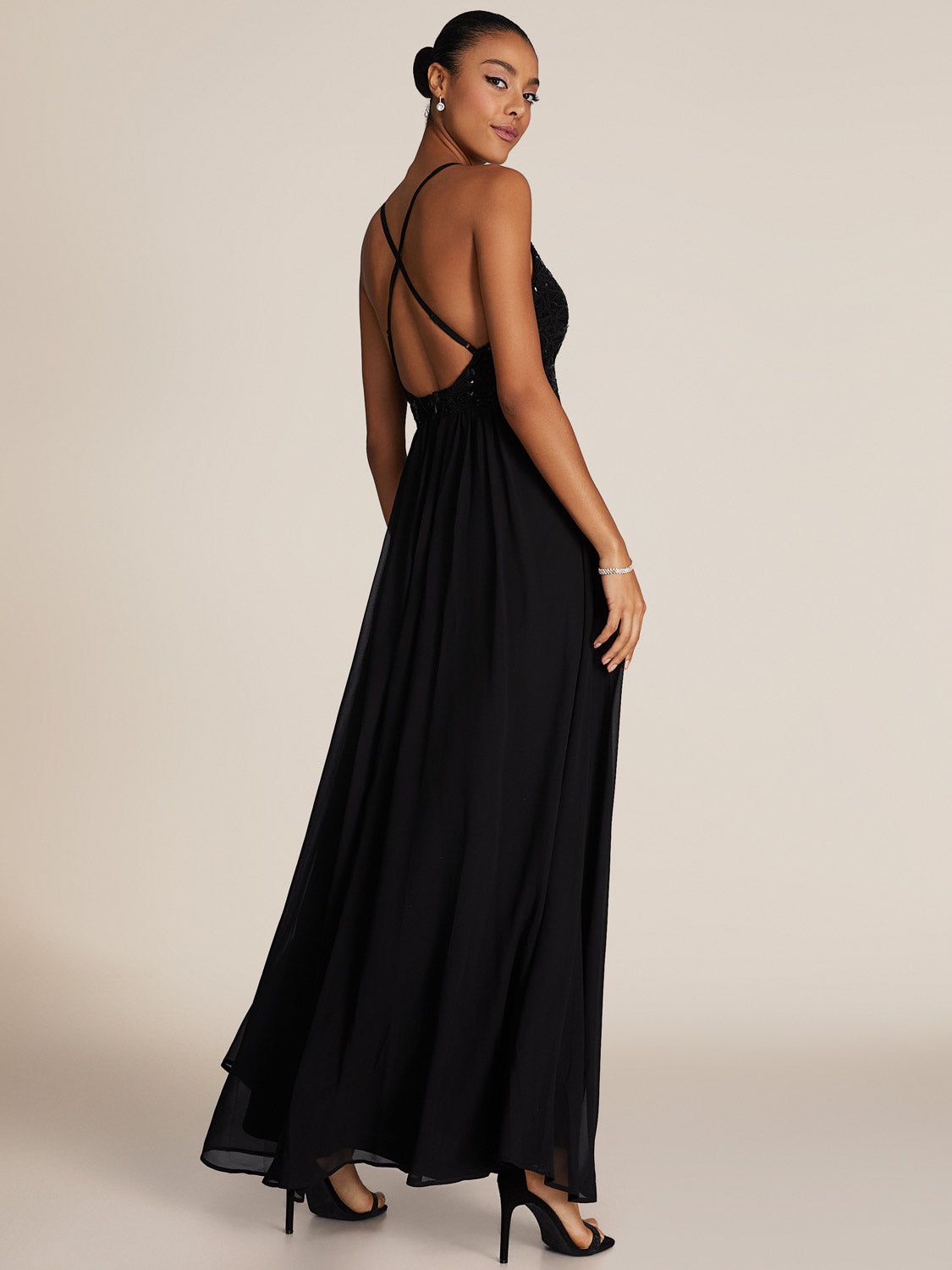 Embellished V-Neck Gown With Chiffon Skirt sold by Suzy Shier product image thumbnail 4