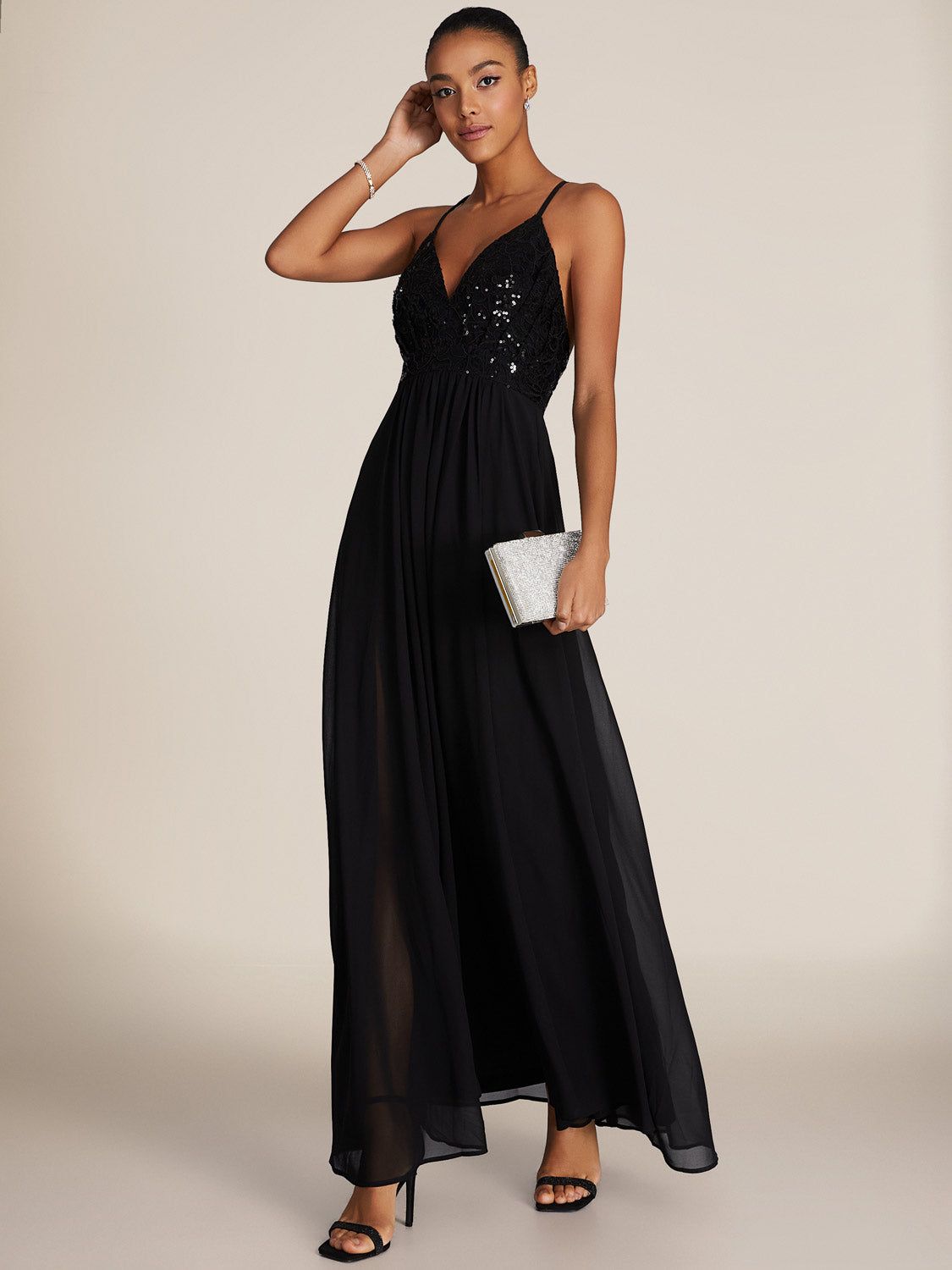 Embellished V-Neck Gown With Chiffon Skirt sold by Suzy Shier product image thumbnail 2