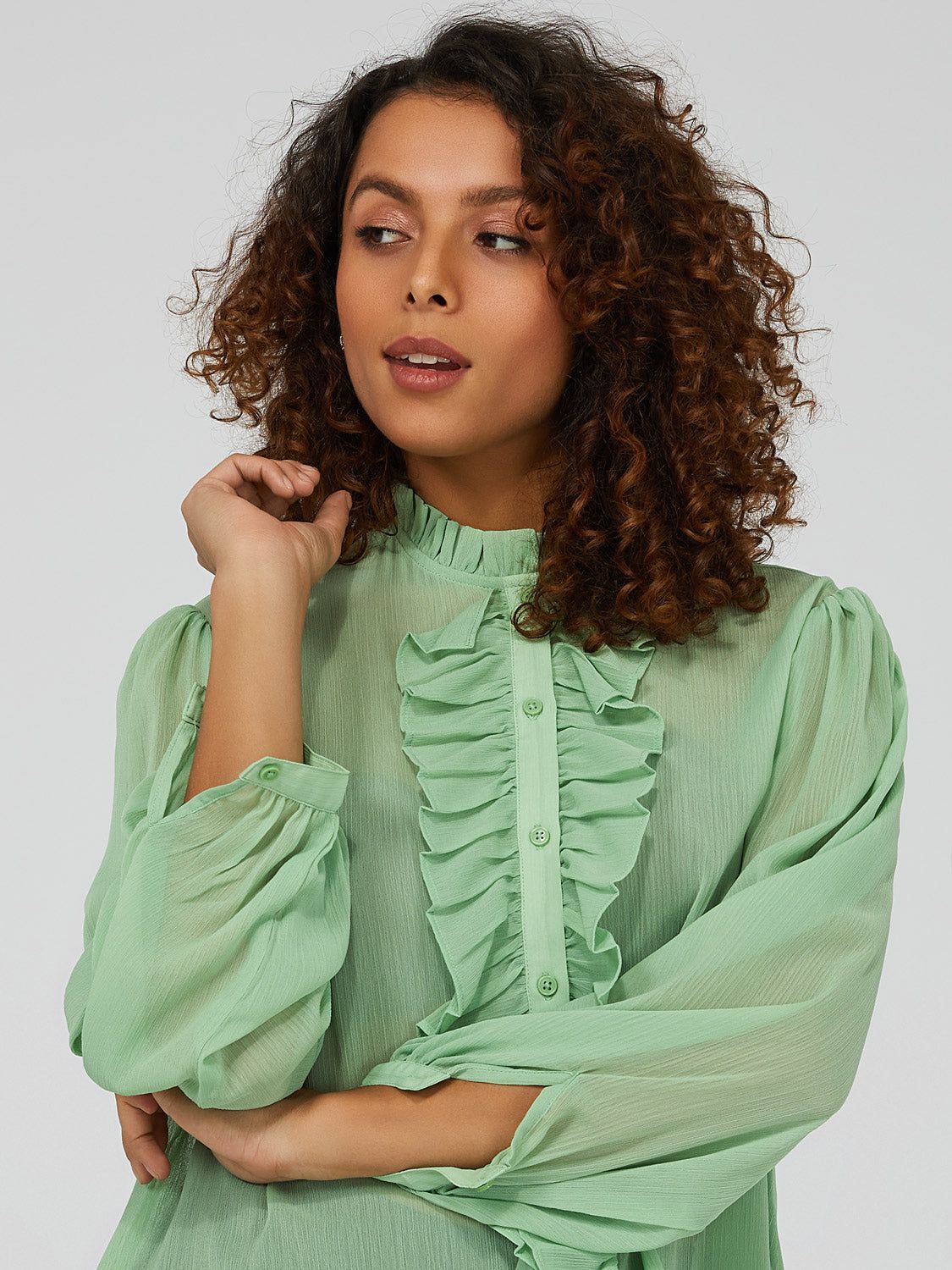 Ruffled Long Sleeve Button Down Blouse sold by Suzy Shier product image thumbnail 2