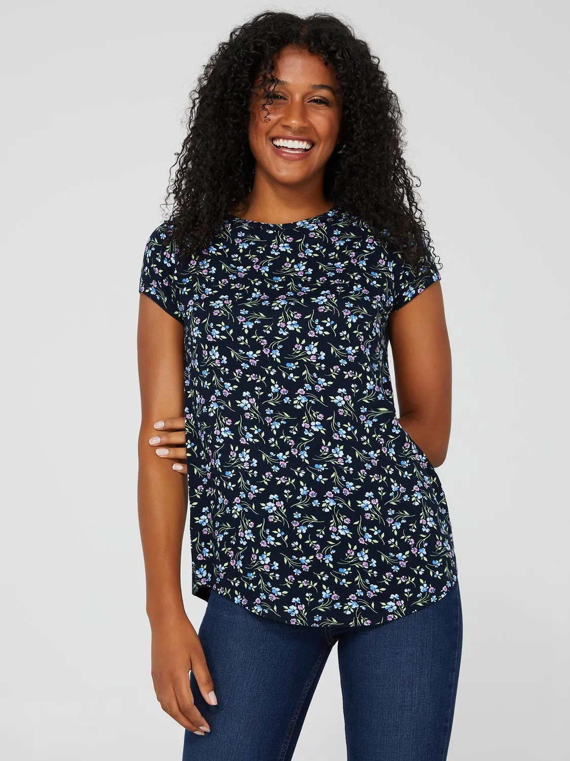 Floral Print Raglan Sleeve Top With Rounded Hem sold by Suzy Shier product image thumbnail 3