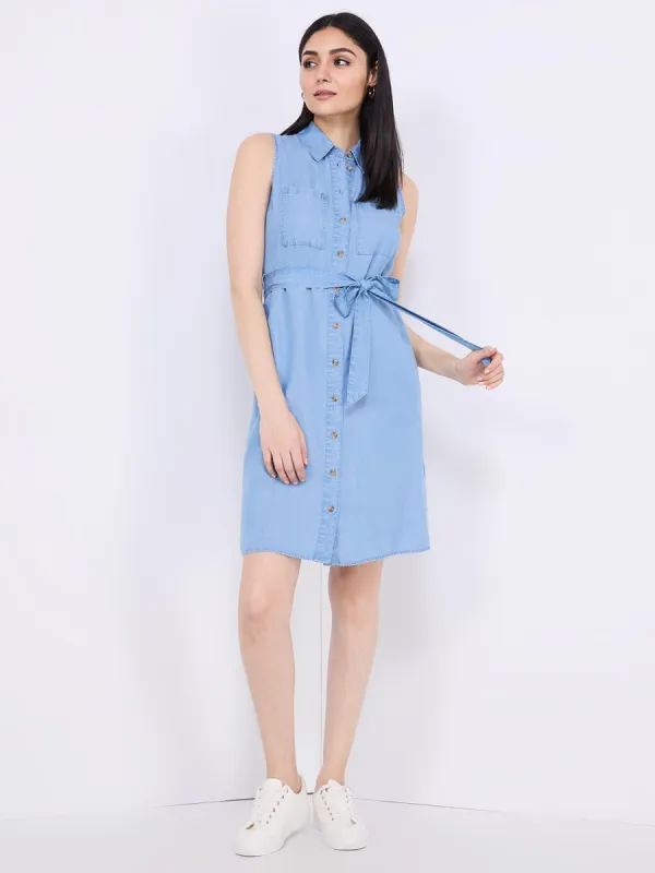 Sleeveless Button-Front Denim Mini Shirt Dress sold by Suzy Shier