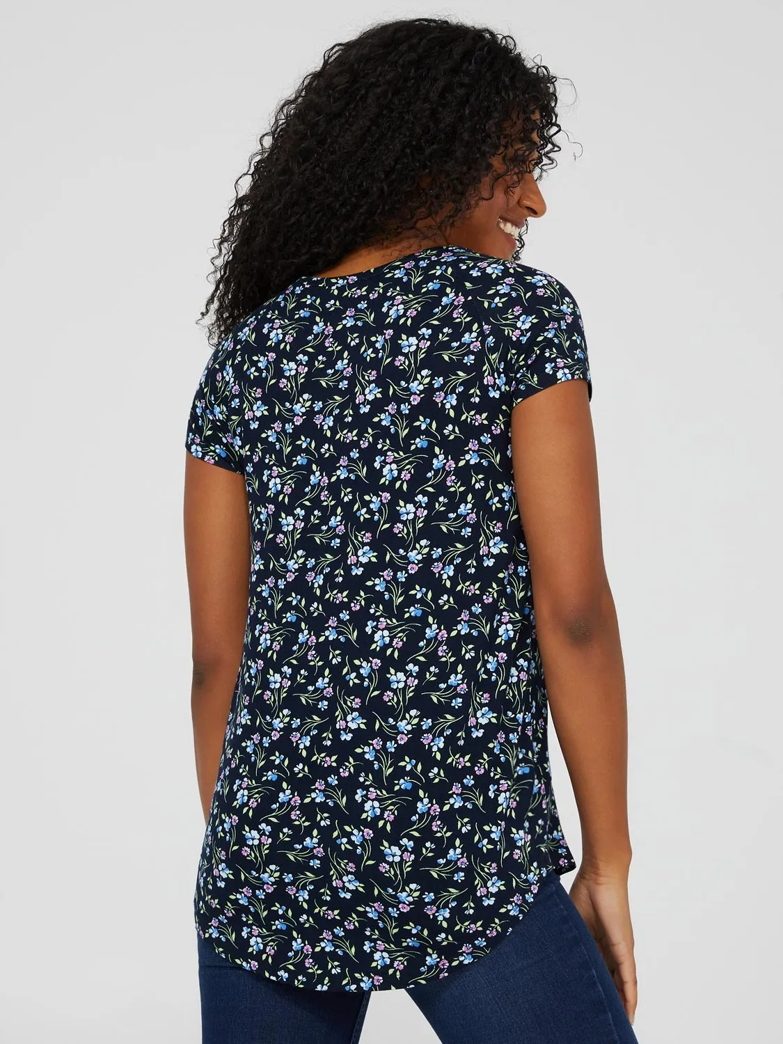 Floral Print Raglan Sleeve Top With Rounded Hem sold by Suzy Shier product image thumbnail 5