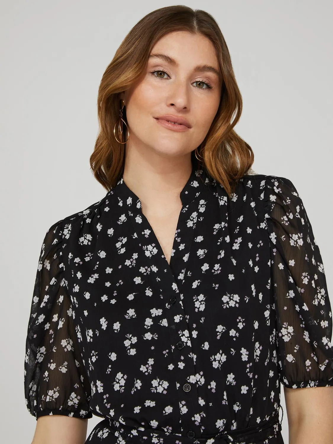 Printed Split Neck Dress With Balloon Sleeve sold by Suzy Shier product image thumbnail 2