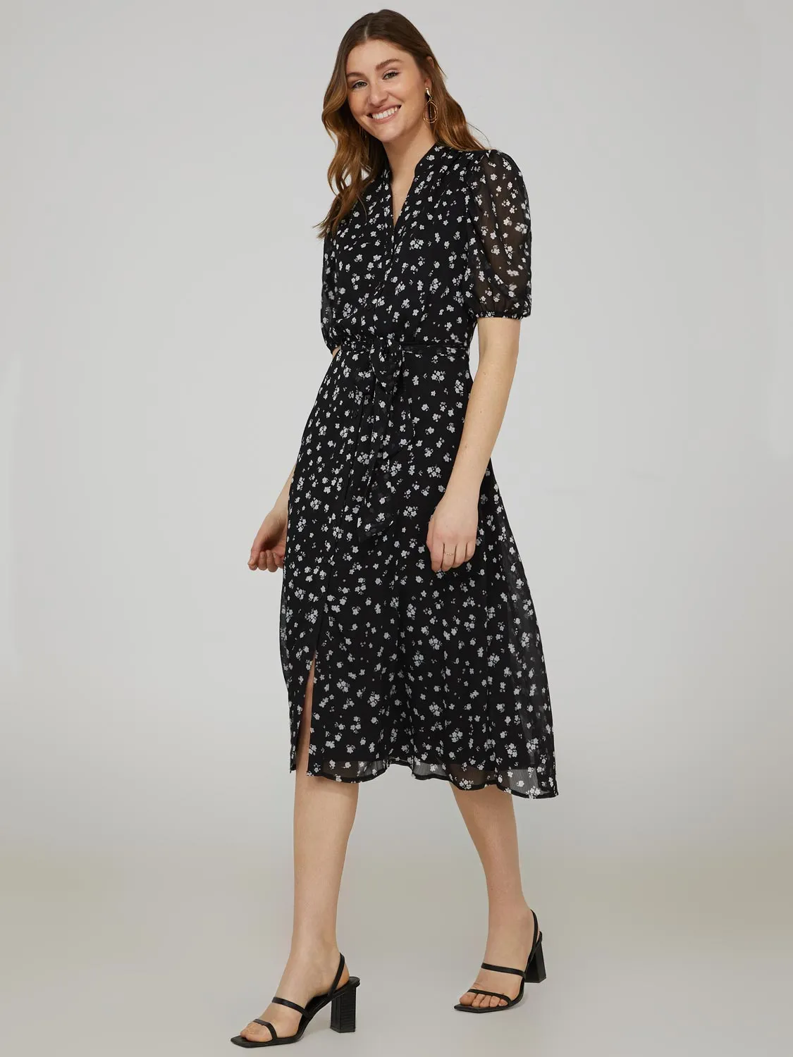 Printed Split Neck Dress With Balloon Sleeve sold by Suzy Shier product image thumbnail 3