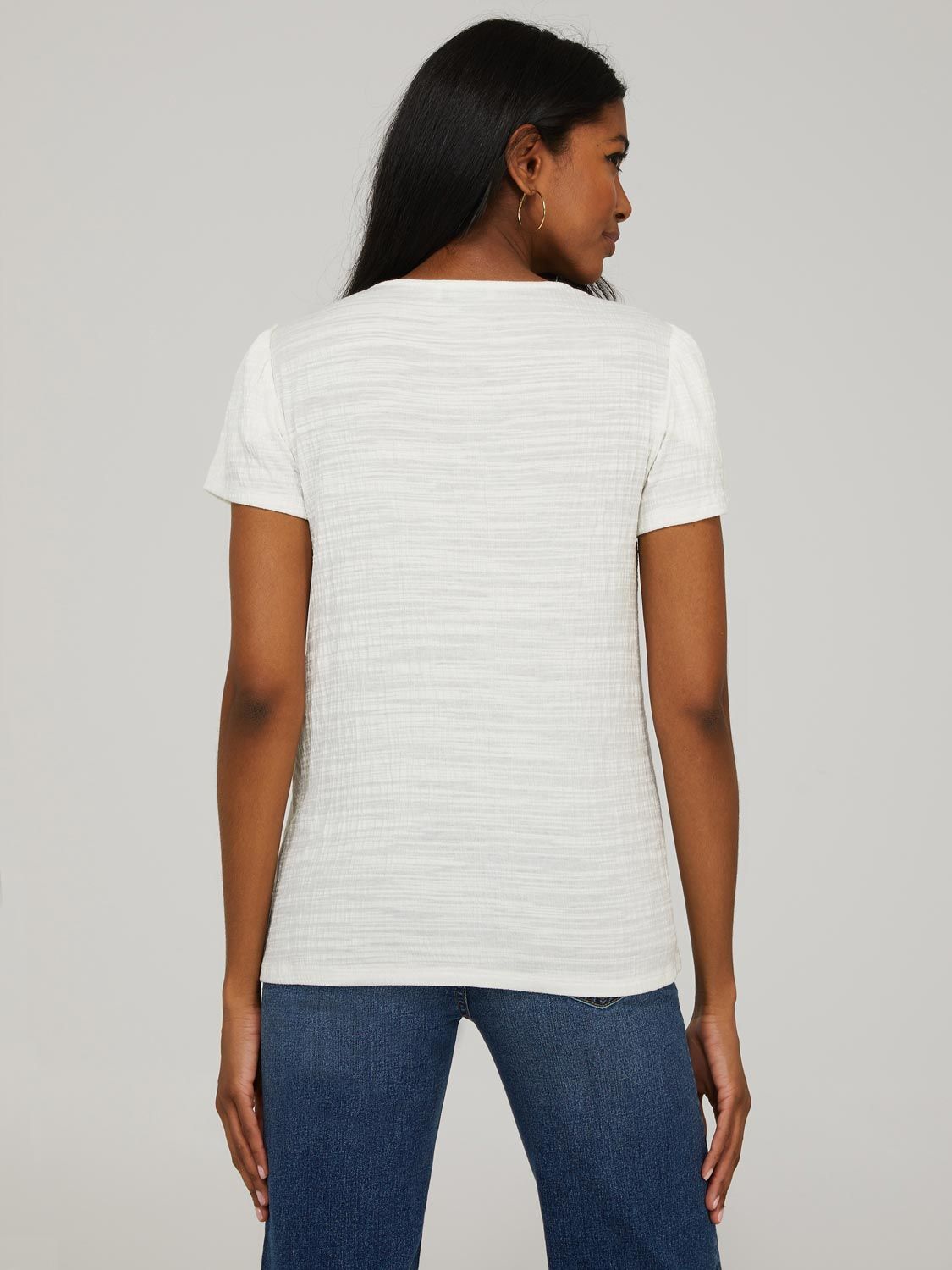 Short Sleeve Crinkle Top With Crochet Neckline sold by Suzy Shier product image thumbnail 4