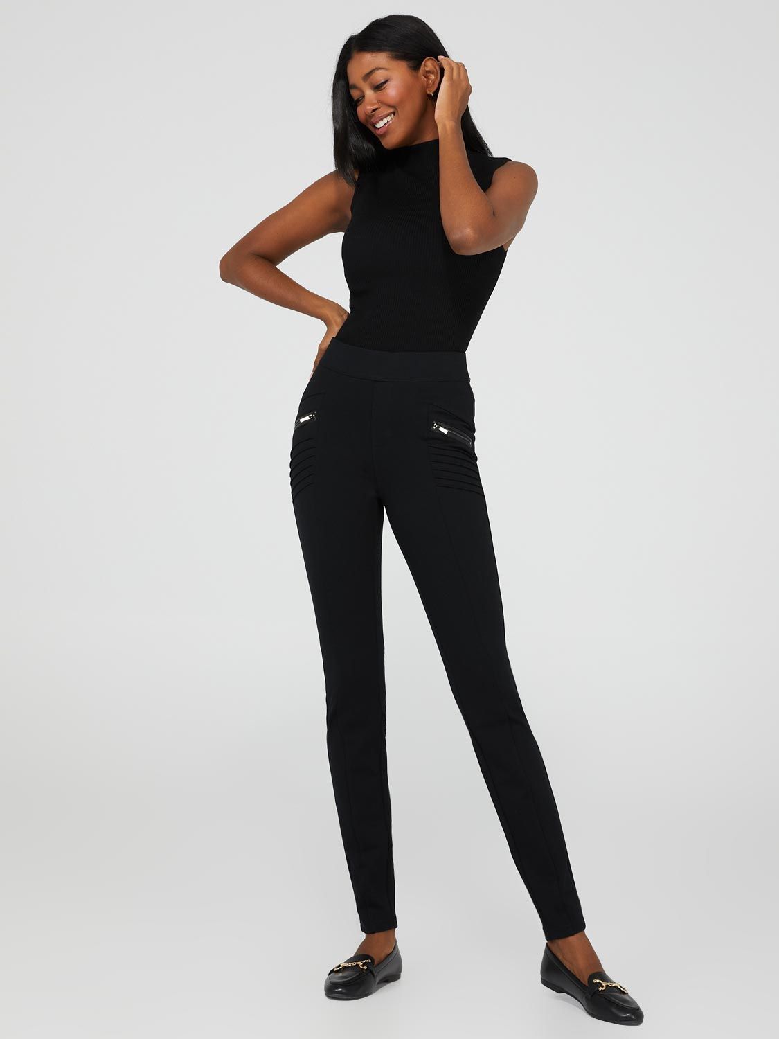 Skinny Leg Pull-On Pants With Pintuck Detail sold by Suzy Shier