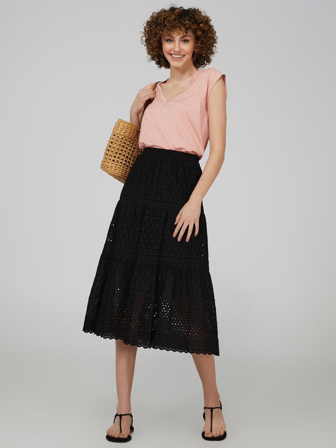 Eyelet Tiered Midi Skirt sold by Suzy Shier product image thumbnail 2