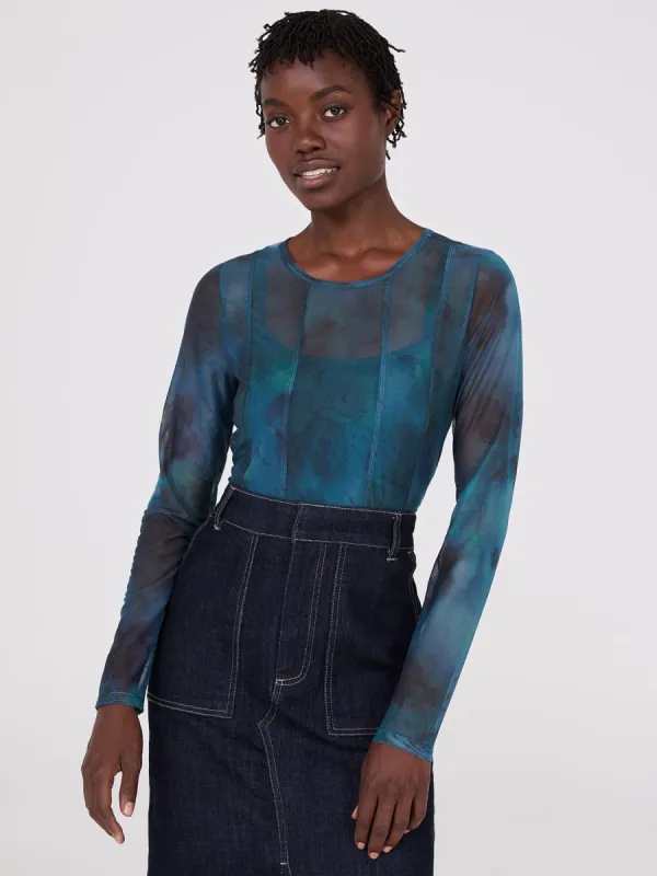 Abstract Print Long Sleeve Mesh Top With Cami sold by Suzy Shier