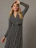 Geo Print Belted Midi Dress With Pleated Skirt sold by Suzy Shier