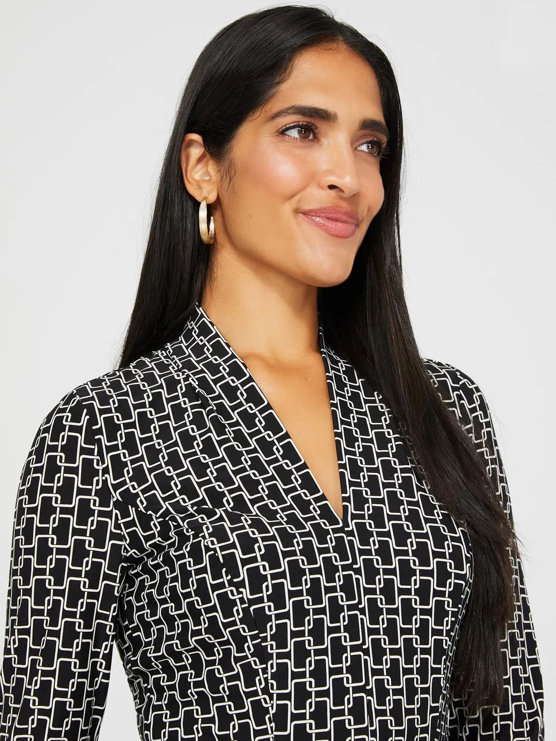 Geo Print Belted Midi Dress With Pleated Skirt sold by Suzy Shier product image thumbnail 3