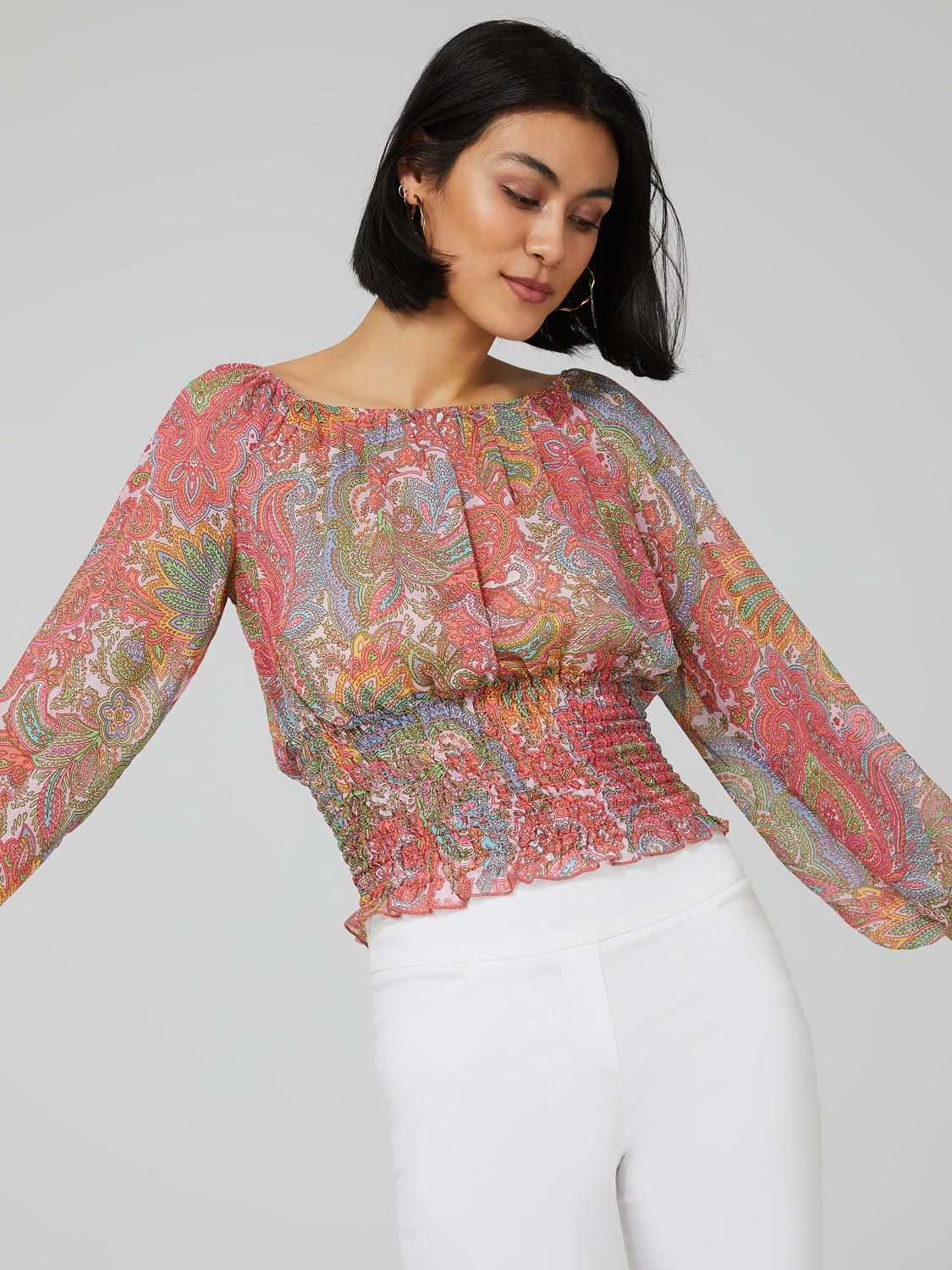 Paisley Print Off-The-Shoulder 3/4 Sleeve Top sold by Suzy Shier