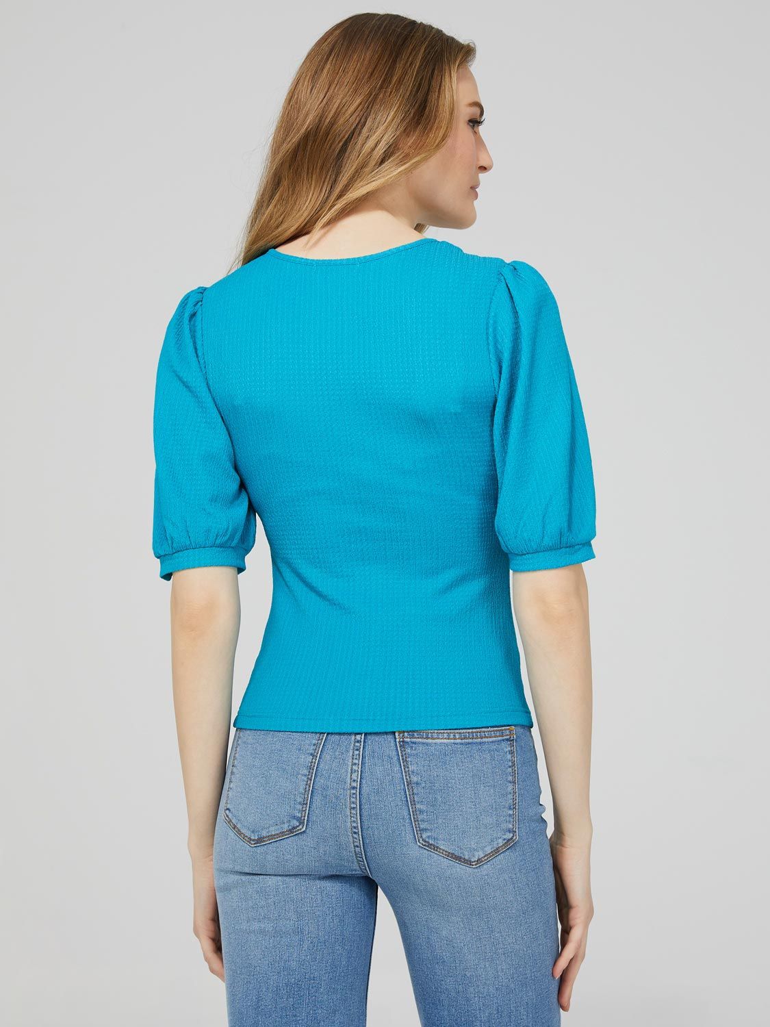 V-Neck Button-Front Top With Puff Sleeves sold by Suzy Shier product image thumbnail 5