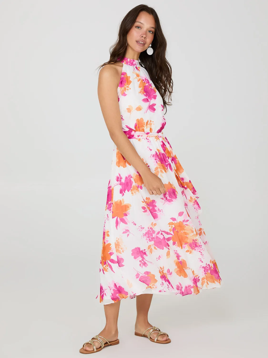 Floral Print Halter Neck Chiffon Midi Dress sold by Suzy Shier
