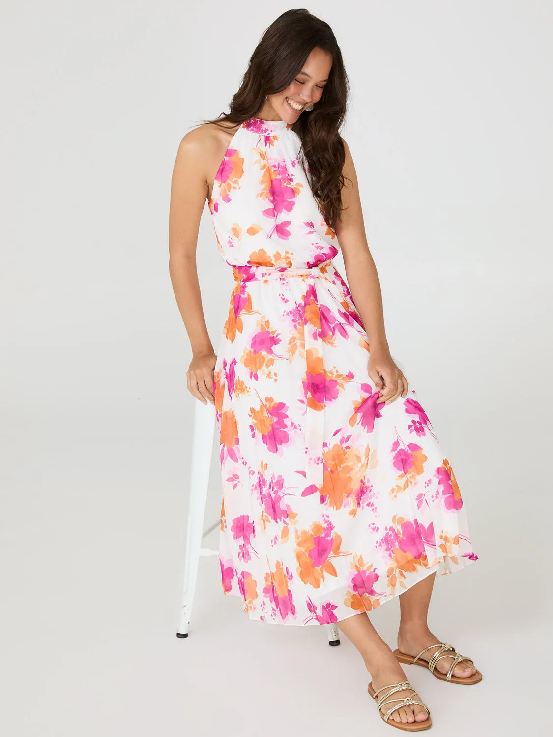 Floral Print Halter Neck Chiffon Midi Dress sold by Suzy Shier product image thumbnail 3