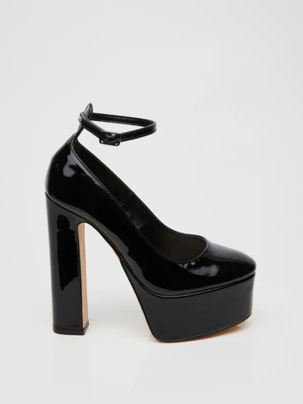 Patent-Leather Almond Toe High Heel Platform Pump sold by Suzy Shier