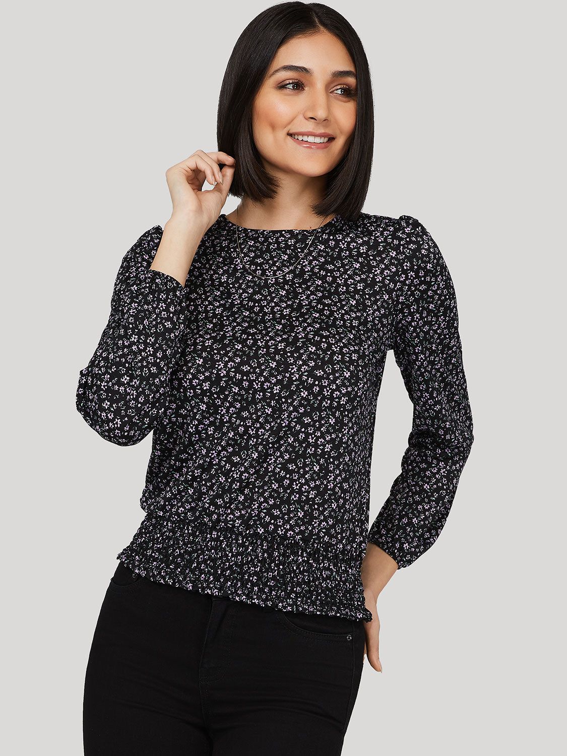 Ditsy Print Ruffle Bottom Top sold by Suzy Shier