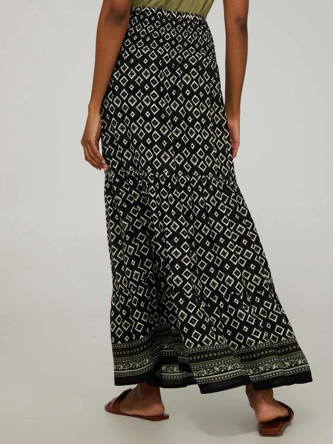 Abstract 3-Tier Printed Smocked Maxi Skirt sold by Suzy Shier product image thumbnail 4