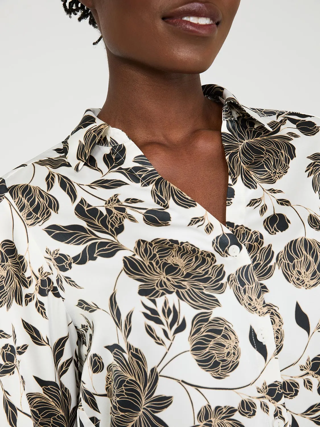 Floral Print Satin Button-Front Blouse sold by Suzy Shier product image thumbnail 4