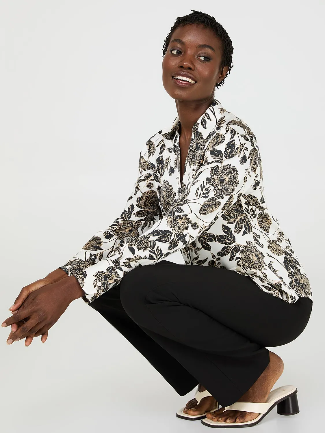 Floral Print Satin Button-Front Blouse sold by Suzy Shier product image thumbnail 3