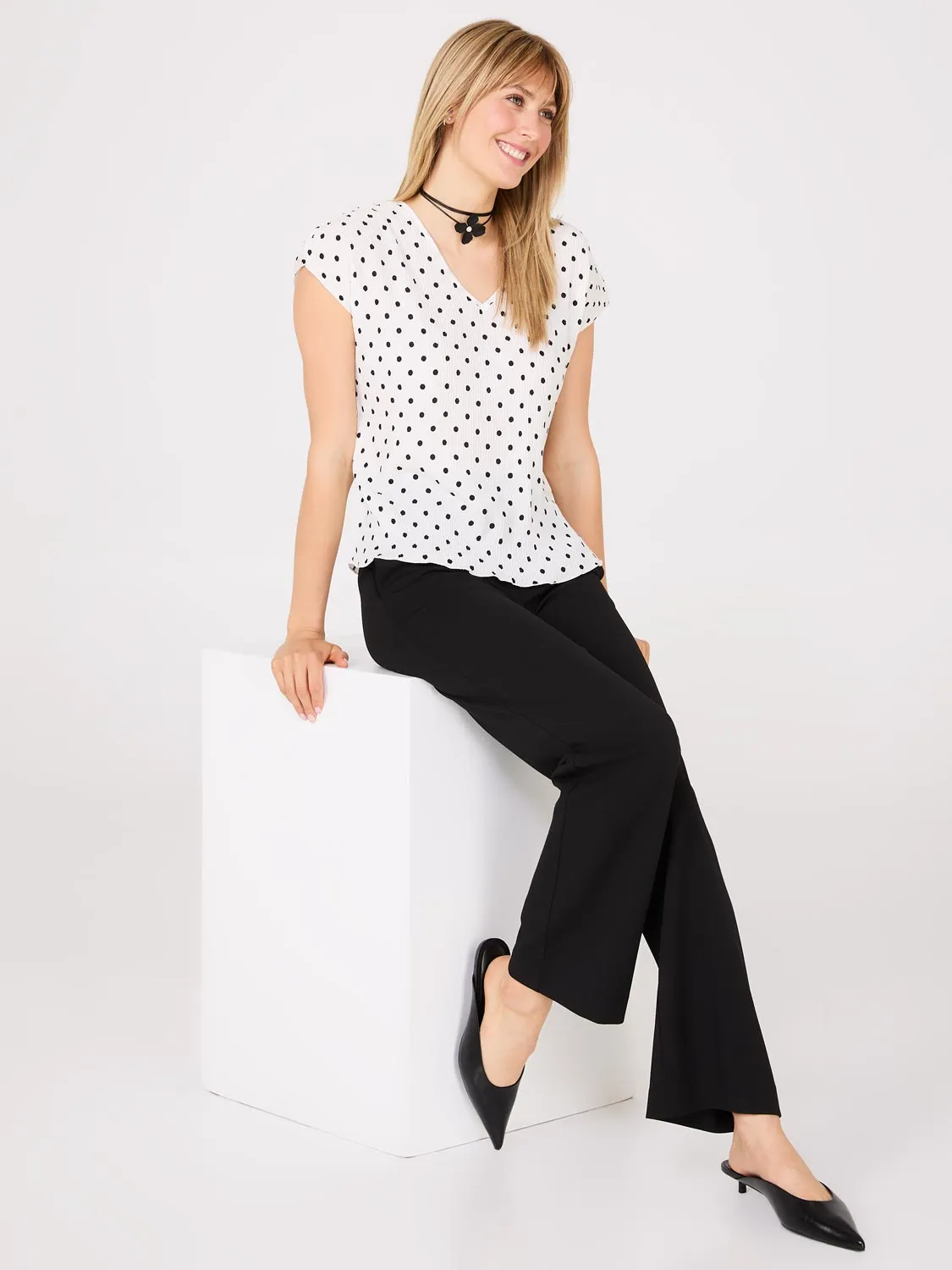 Dot Print V-Neck Pleated Top sold by Suzy Shier product image thumbnail 3