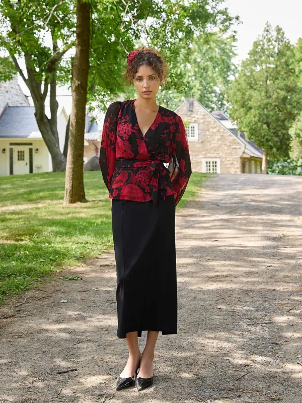 Floral Print Faux Wrap Blouse sold by Suzy Shier