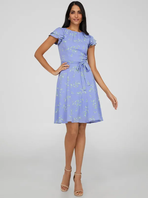Printed Flutter Sleeve Fit & Flare Dress sold by Suzy Shier