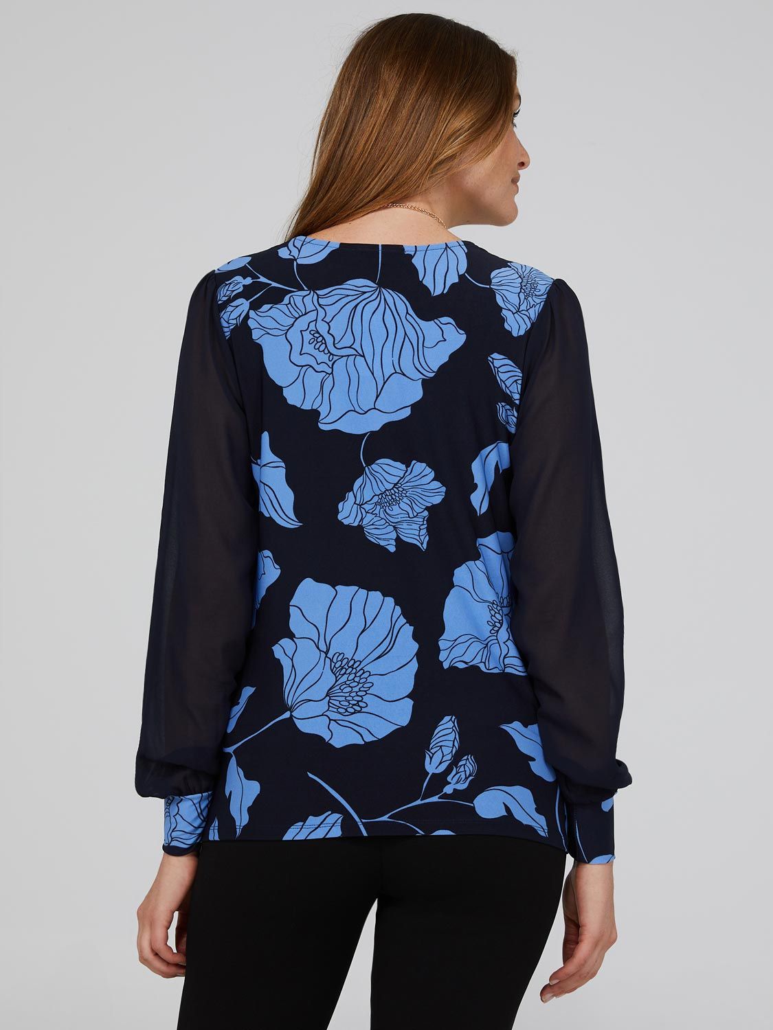 Floral Print V-Neck Top With Sheer Crepe Chiffon Long Sleeves sold by Suzy Shier product image thumbnail 5