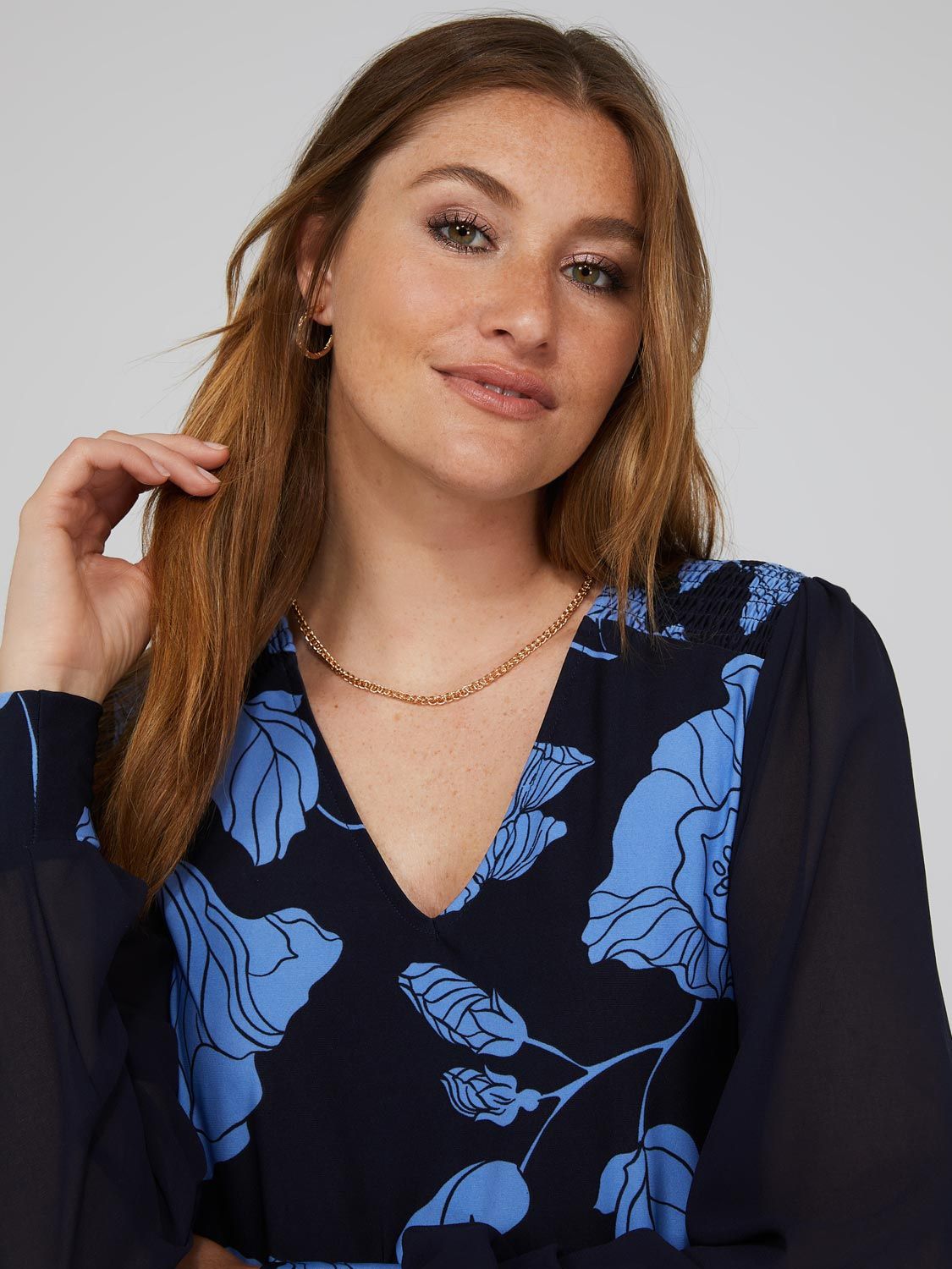 Floral Print V-Neck Top With Sheer Crepe Chiffon Long Sleeves sold by Suzy Shier product image thumbnail 2