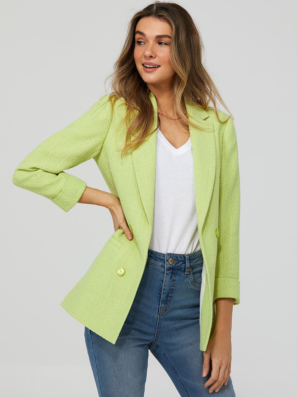 Double Breasted Boucle Blazer sold by Suzy Shier