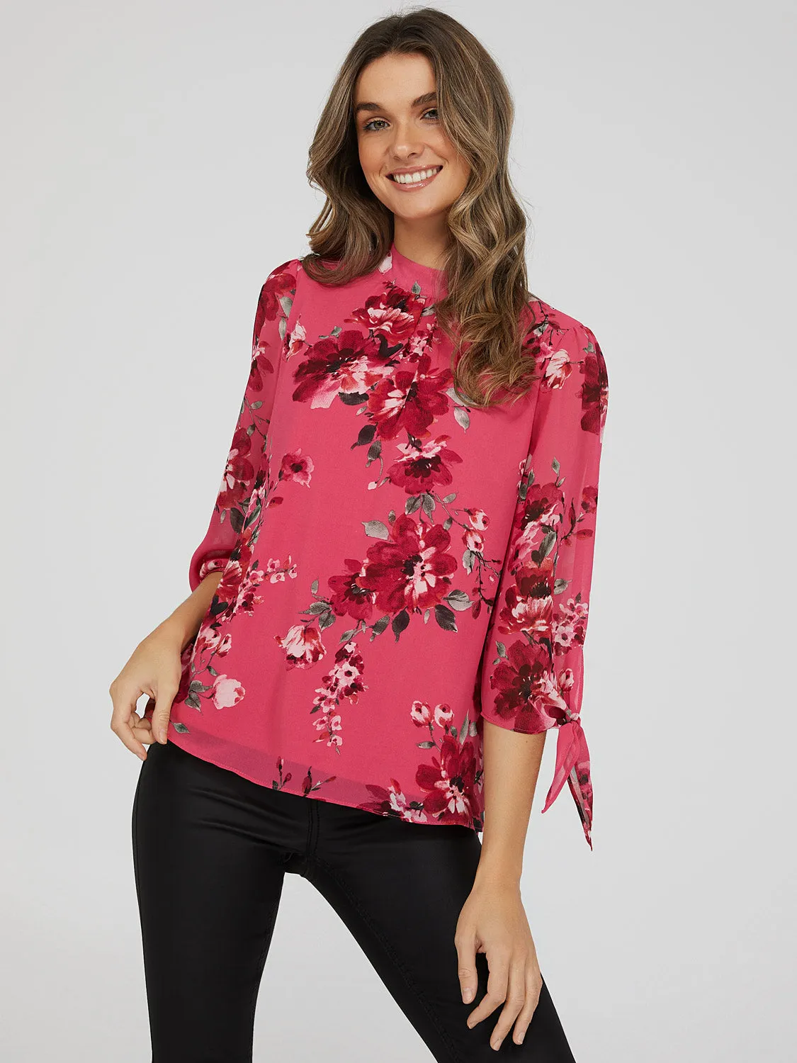 Printed Chiffon Mock Neck Blouse sold by Suzy Shier