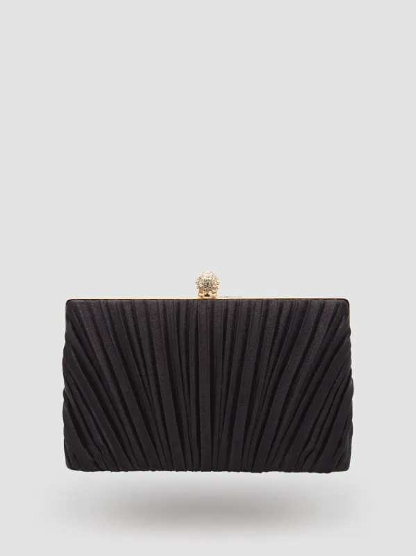 Pleated Satin Minaudiere With Metal Top Closure sold by Suzy Shier