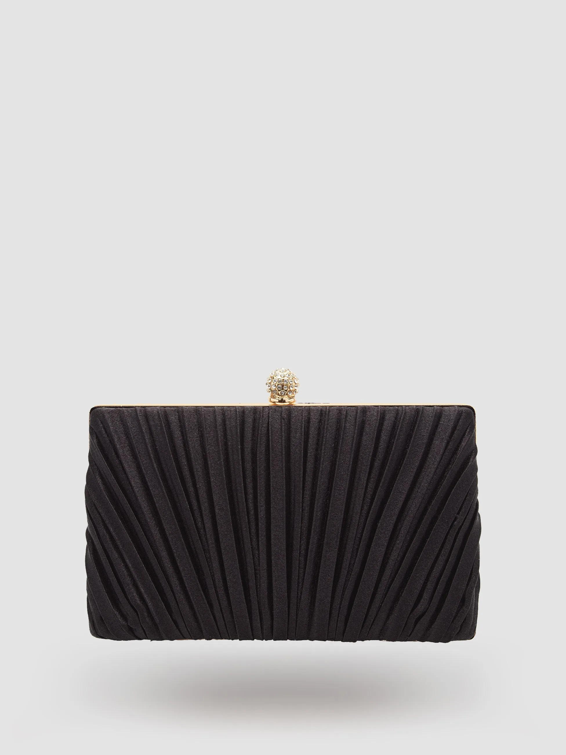 Pleated Satin Minaudiere With Metal Top Closure sold by Suzy Shier