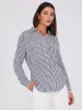 Striped Button-Up V-Neck Blouse sold by Suzy Shier