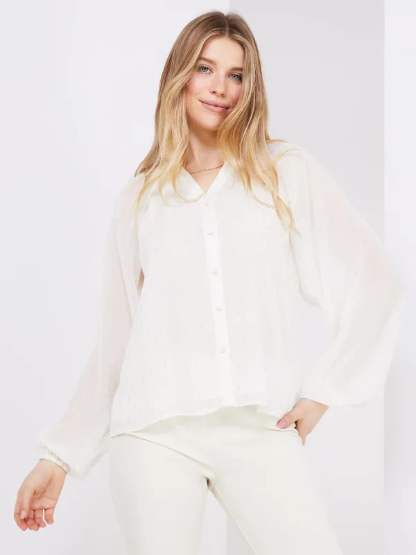 Collarless Button-Front Blouse sold by Suzy Shier