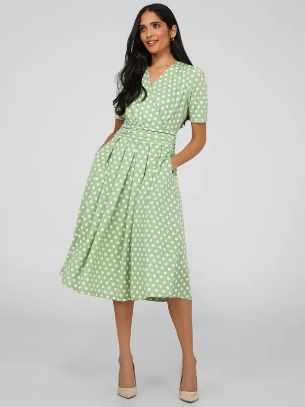 Polka Dot Crossover Midi Dress sold by Suzy Shier