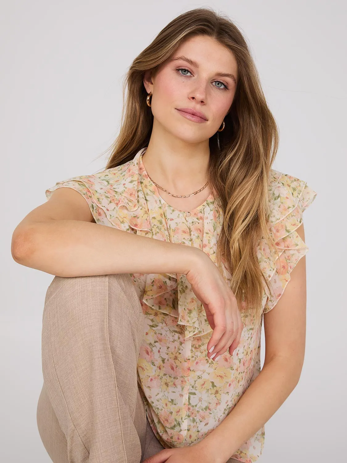 Floral Print Chiffon Ruffle Top sold by Suzy Shier product image thumbnail 3