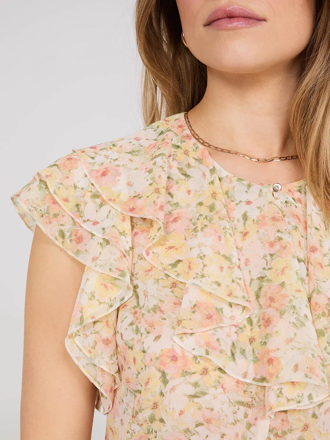 Floral Print Chiffon Ruffle Top sold by Suzy Shier product image thumbnail 2