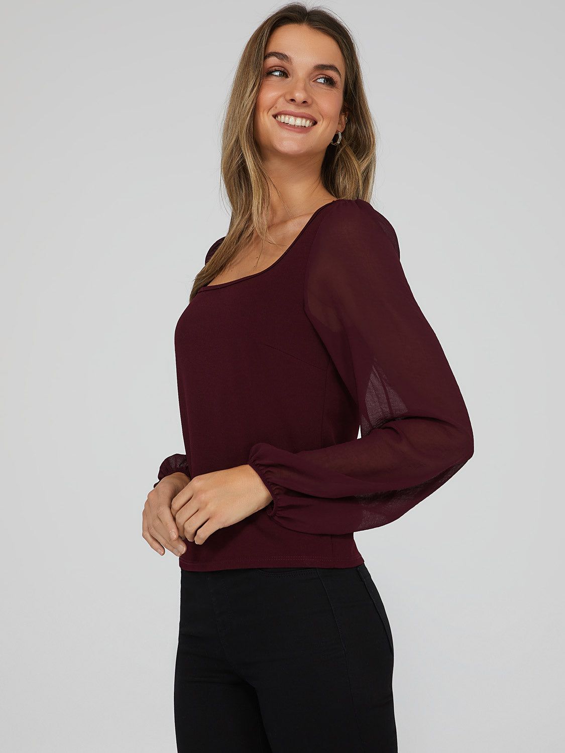 Chiffon Sleeve Square Neck Top sold by Suzy Shier product image thumbnail 2