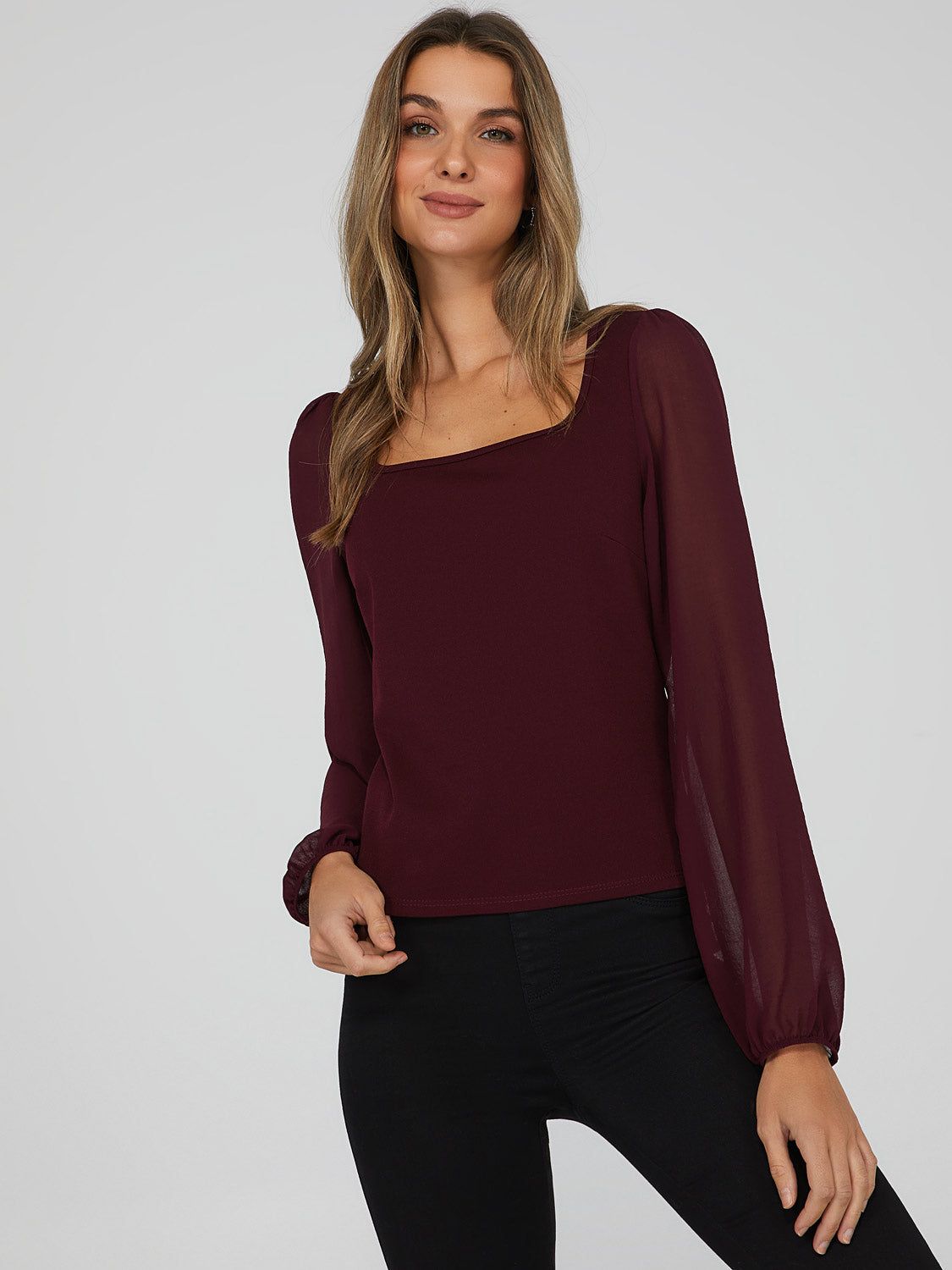 Chiffon Sleeve Square Neck Top sold by Suzy Shier product image thumbnail 4