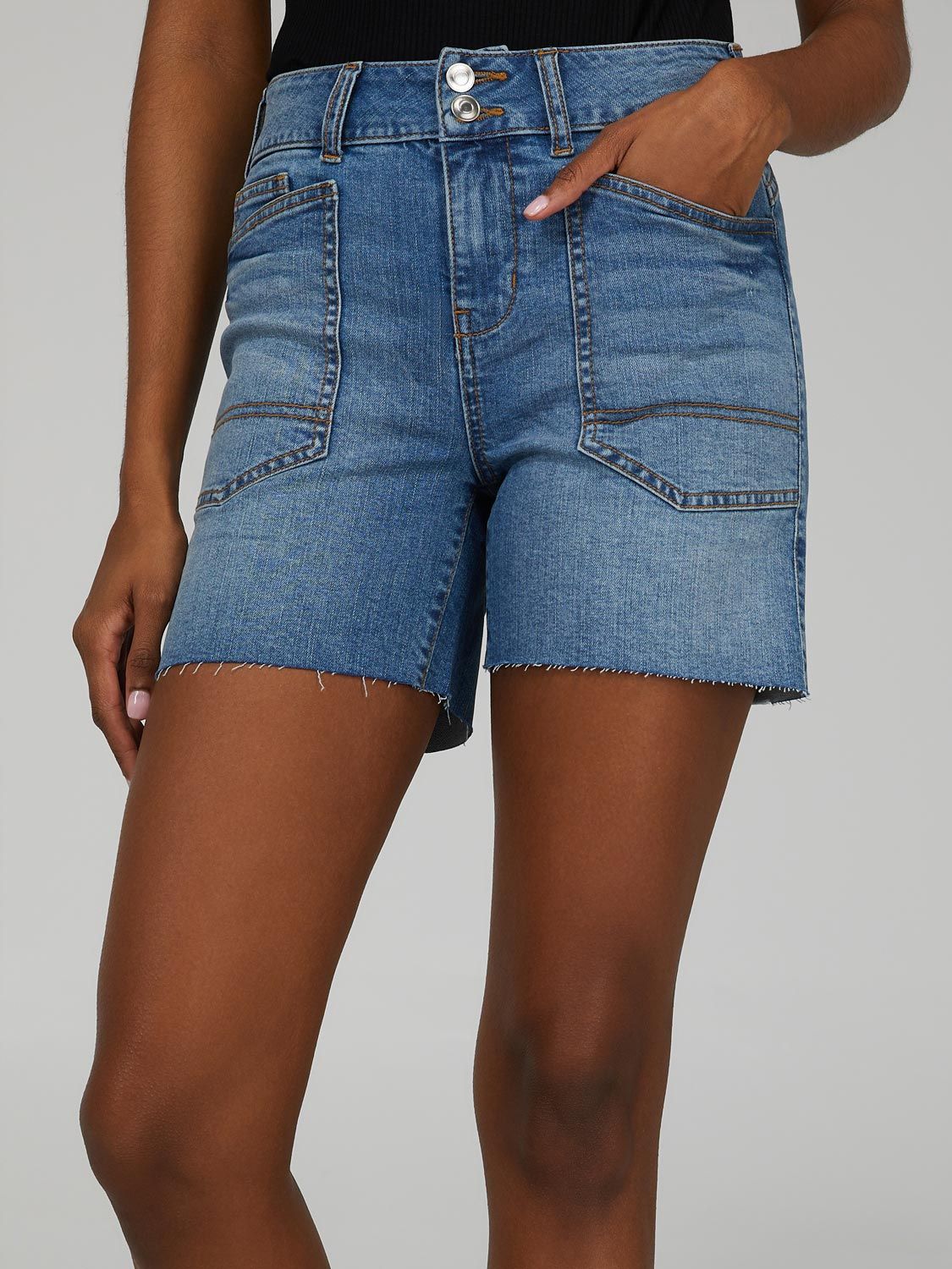 Classic Rise Denim Shorts With Raw Edge sold by Suzy Shier product image thumbnail 2