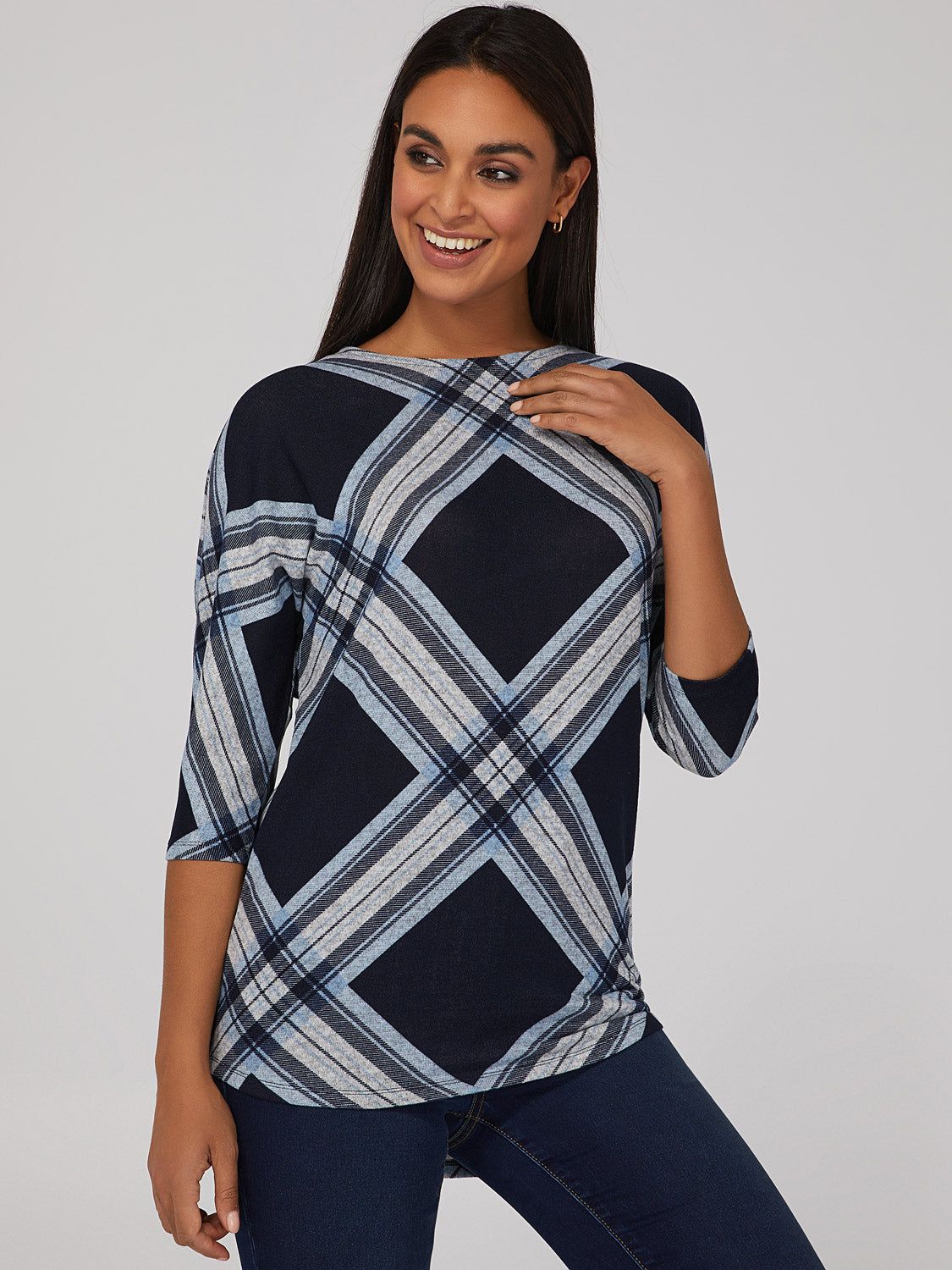 Plaid Dolman Sleeve Top sold by Suzy Shier